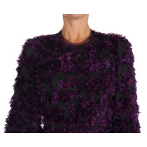 Dolce & Gabbana Elegantes Fransen-Etuikleid in Lila & Schwarz