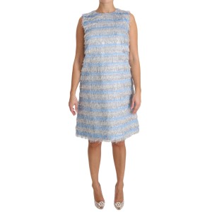 Dolce & Gabbana Elegantes hellblaues Fransen-Shiftkleid