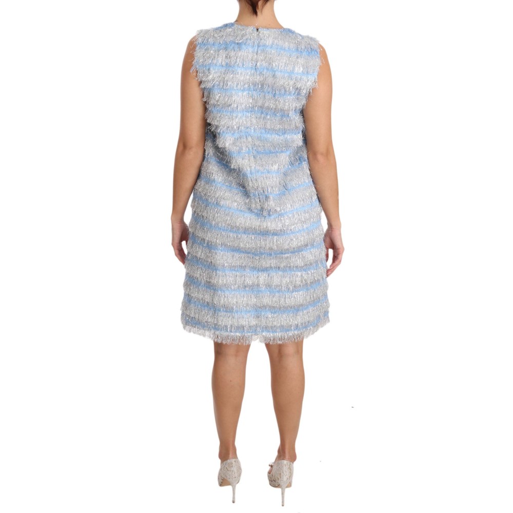 Dolce & Gabbana Elegantes hellblaues Fransen-Shiftkleid