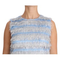 Dolce & Gabbana Elegantes hellblaues Fransen-Shiftkleid