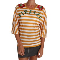 Dolce & Gabbana FIRENZE Paillettenbluse in Orange und Weiß