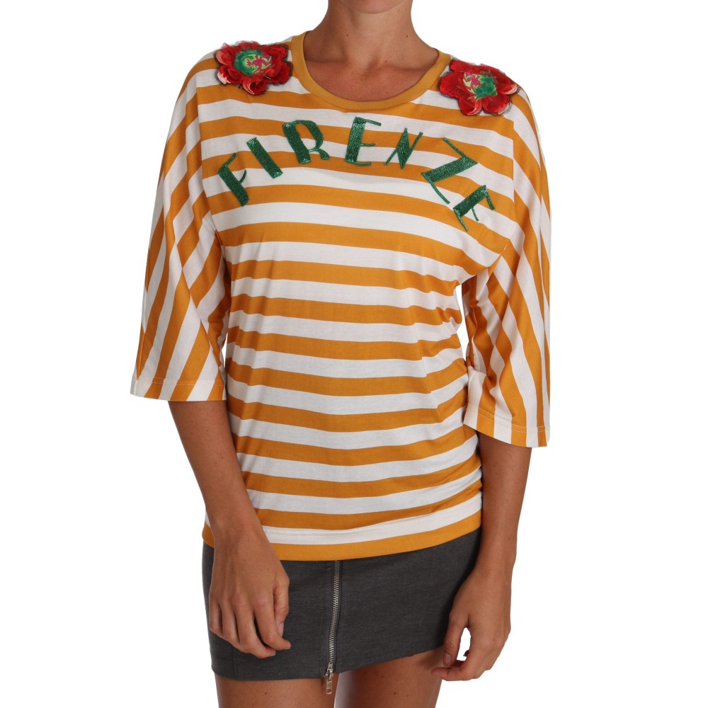 Dolce & Gabbana FIRENZE Paillettenbluse in Orange und Weiß
