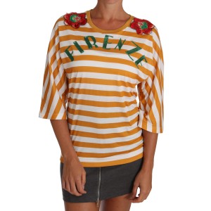 Dolce & Gabbana FIRENZE Paillettenbluse in Orange und Weiß