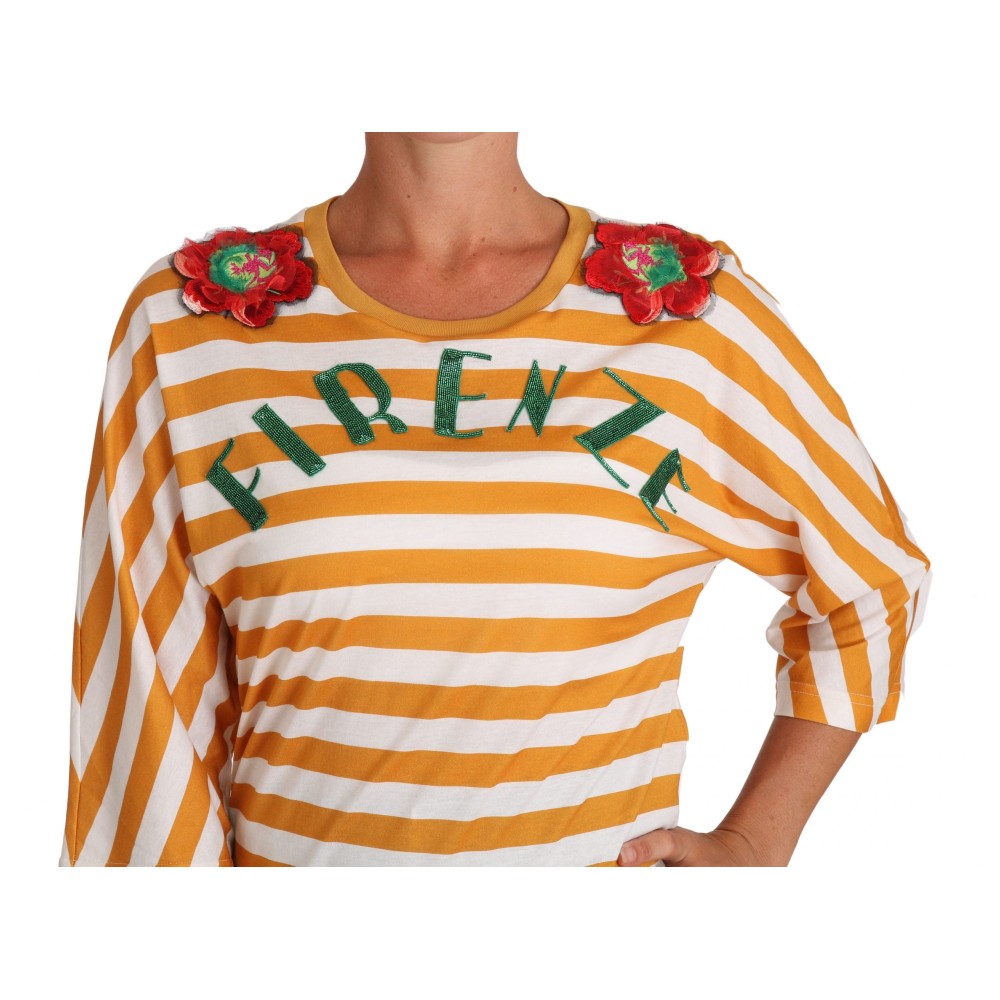 Dolce & Gabbana FIRENZE Paillettenbluse in Orange und Weiß