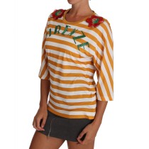 Dolce & Gabbana FIRENZE Paillettenbluse in Orange und Weiß