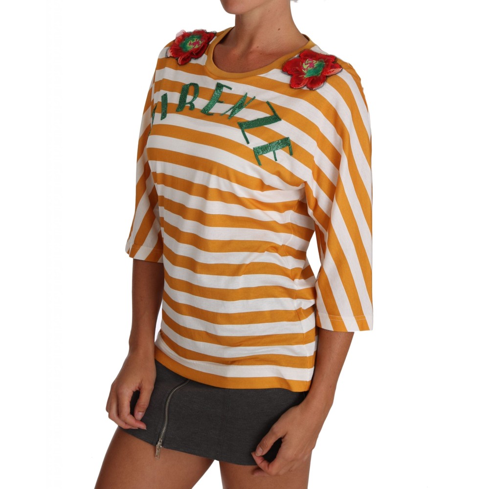 Dolce & Gabbana FIRENZE Paillettenbluse in Orange und Weiß