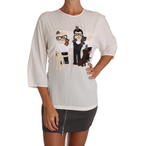 Dolce & Gabbana Schickes Figur-Familien-Applikations-Seiden-Top