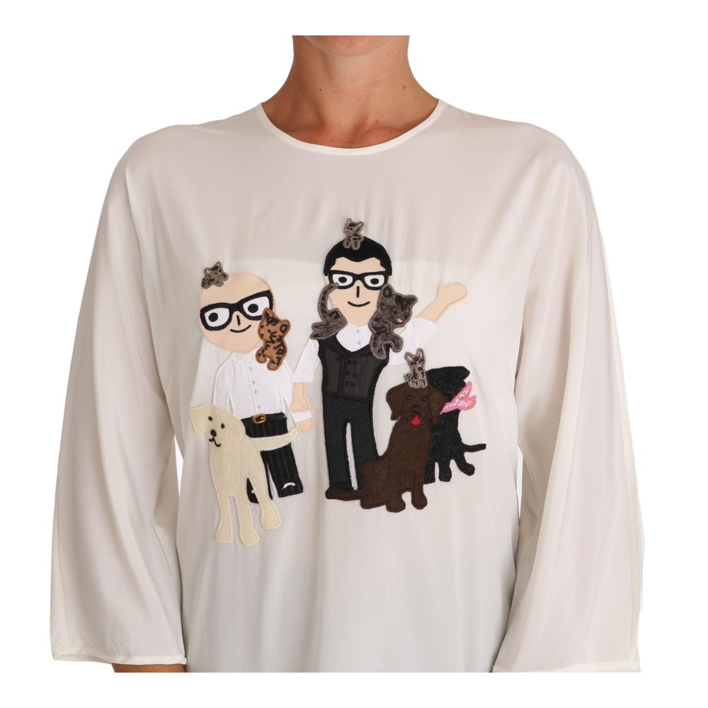 Dolce & Gabbana Schickes Figur-Familien-Applikations-Seiden-Top
