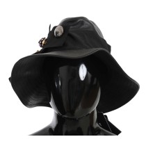 Dolce & Gabbana Elegante Cloche-Mütze aus schwarzem Leder