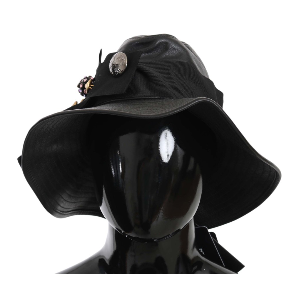 Dolce & Gabbana Elegante Cloche-Mütze aus schwarzem Leder