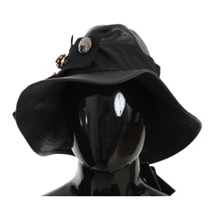 Dolce & Gabbana Elegante Cloche-Mütze aus schwarzem Leder