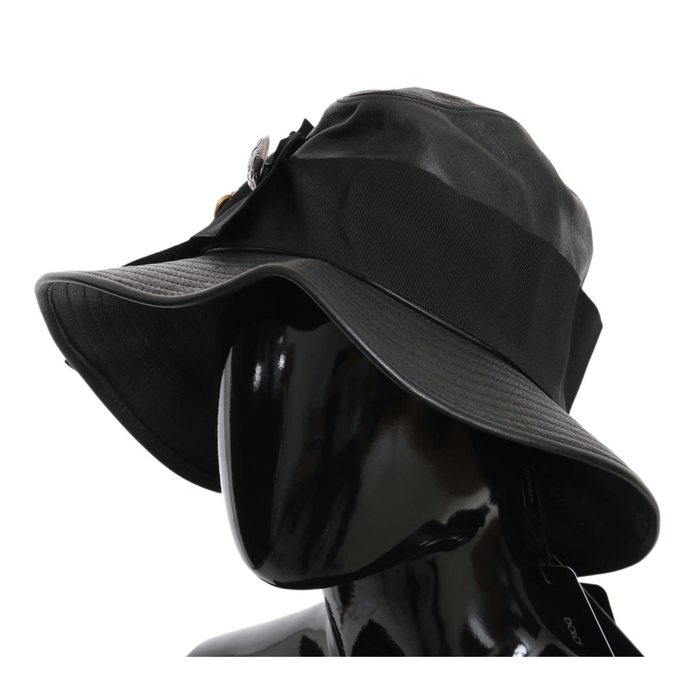 Dolce & Gabbana Elegante Cloche-Mütze aus schwarzem Leder