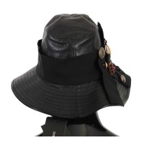 Dolce & Gabbana Elegante Cloche-Mütze aus schwarzem Leder