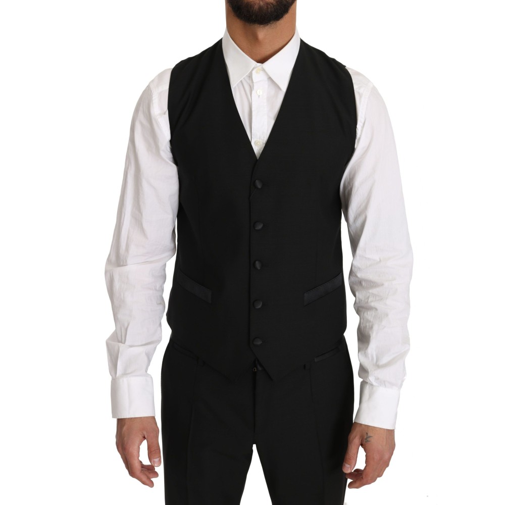 Dolce & Gabbana Schlichte Schwarze Slim Fit Weste für formelle Anlässe
