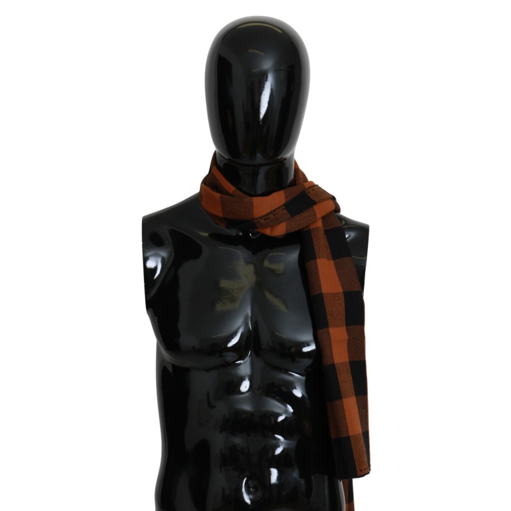 Costume National Schickes orangefarbenes Karo-Wollmischungstuch