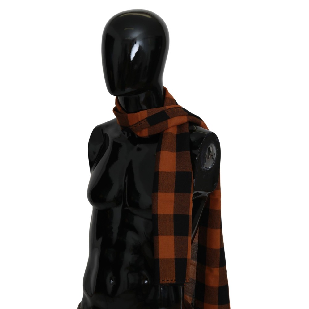 Costume National Schickes orangefarbenes Karo-Wollmischungstuch