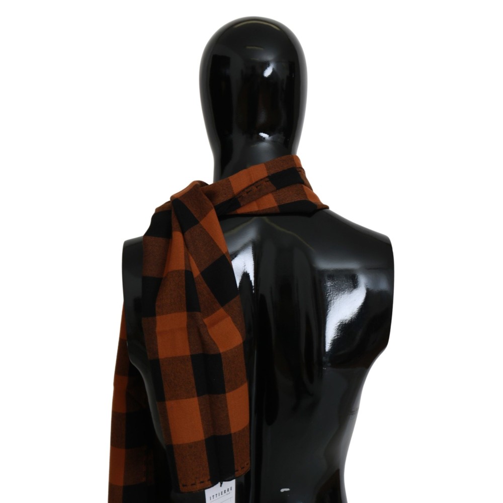 Costume National Schickes orangefarbenes Karo-Wollmischungstuch