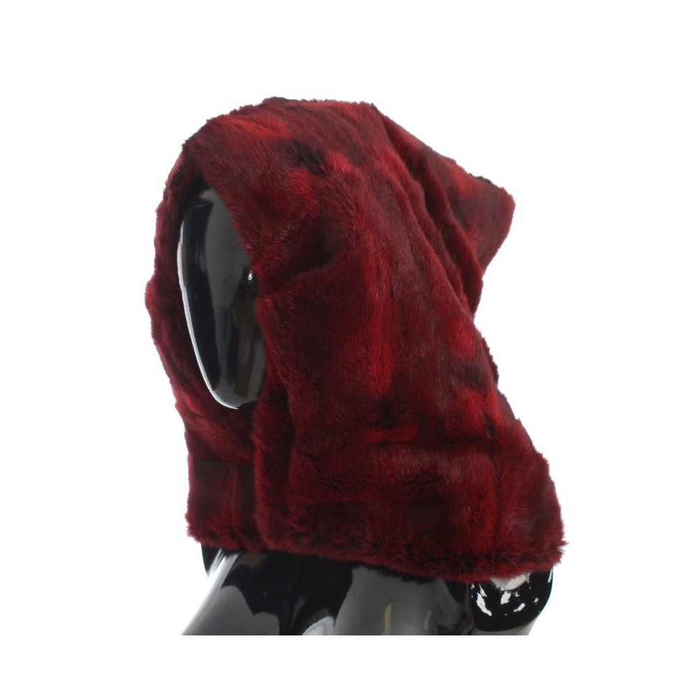 Dolce & Gabbana Luxuriöser Bordeaux Pelz Kapuzenschal Wrap