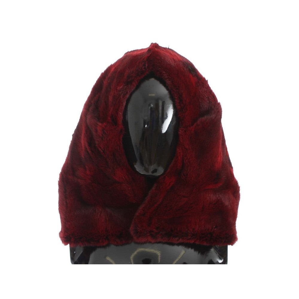 Dolce & Gabbana Luxuriöser Bordeaux Pelz Kapuzenschal Wrap