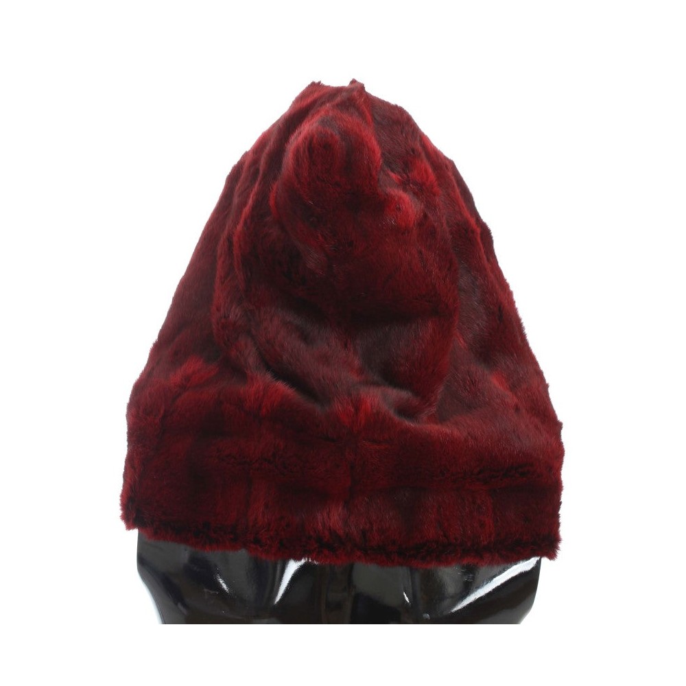 Dolce & Gabbana Luxuriöser Bordeaux Pelz Kapuzenschal Wrap