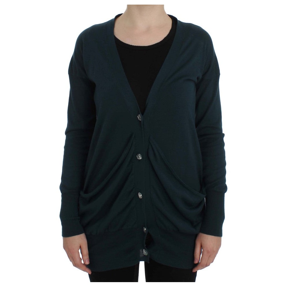 PINK MEMORIES Elegante grüne Strickjacke aus Baumwolle
