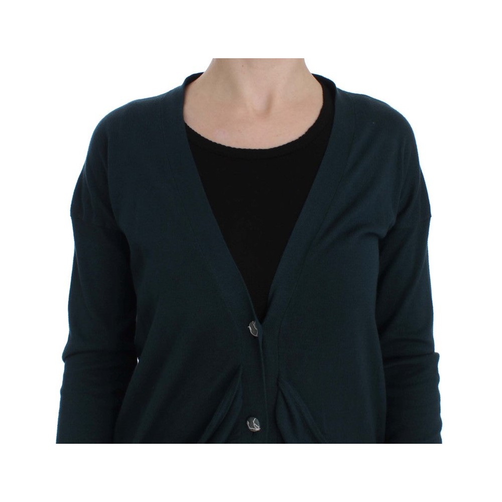 PINK MEMORIES Elegante grüne Strickjacke aus Baumwolle