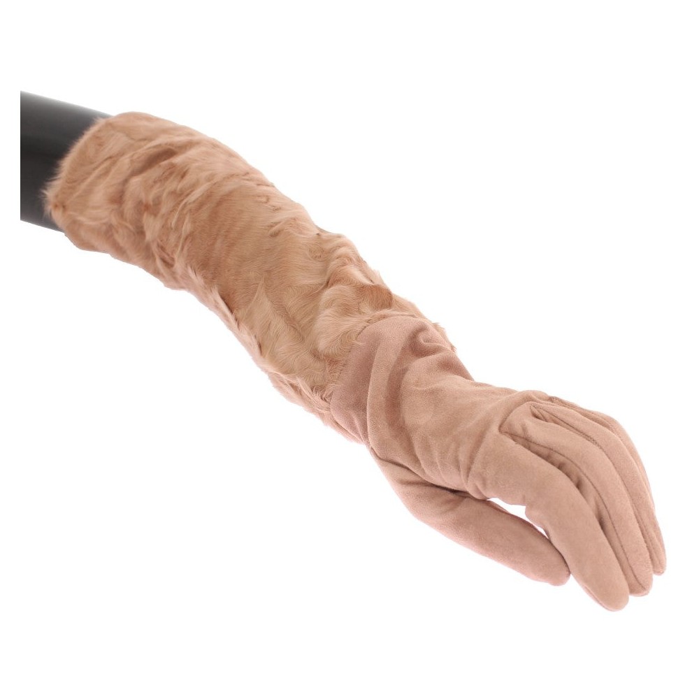 Dolce & Gabbana Elegante beigefarbene Wildlederhandschuhe in Ellbogenlänge