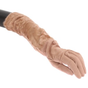 Dolce & Gabbana Elegante beigefarbene Wildlederhandschuhe in Ellbogenlänge