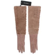 Dolce & Gabbana Elegante beigefarbene Wildlederhandschuhe in Ellbogenlänge