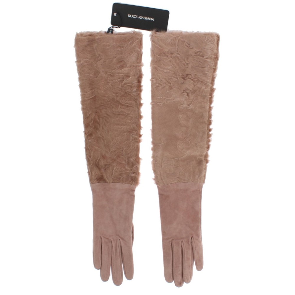Dolce & Gabbana Elegante beigefarbene Wildlederhandschuhe in Ellbogenlänge
