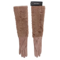 Dolce & Gabbana Elegante beigefarbene Wildlederhandschuhe in Ellbogenlänge