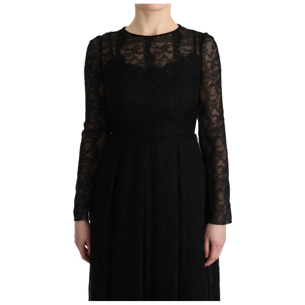 Dolce & Gabbana Elegantes Schwarzes Etuikleid mit langen Ärmeln