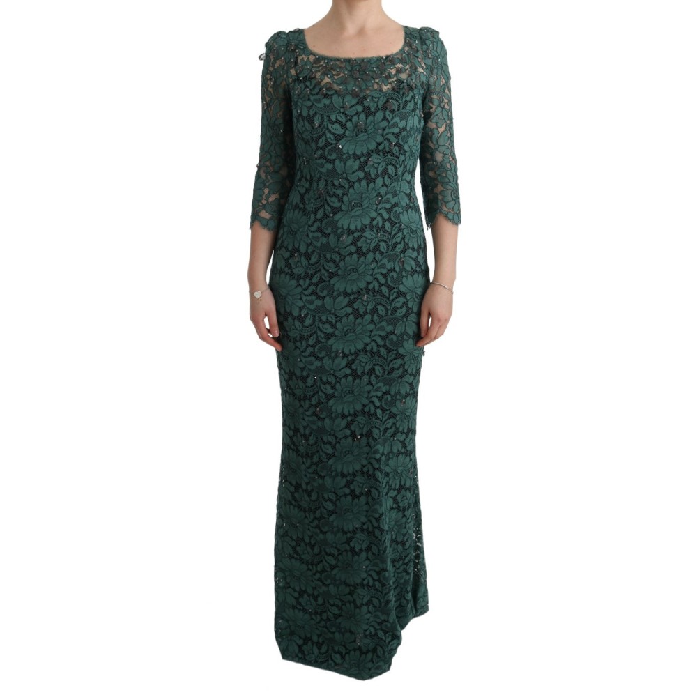 Dolce & Gabbana Elegantes Grünes Kristallverziertes Etuikleid