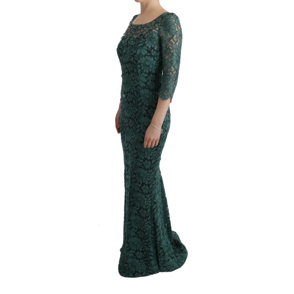 Dolce & Gabbana Elegantes Grünes Kristallverziertes Etuikleid