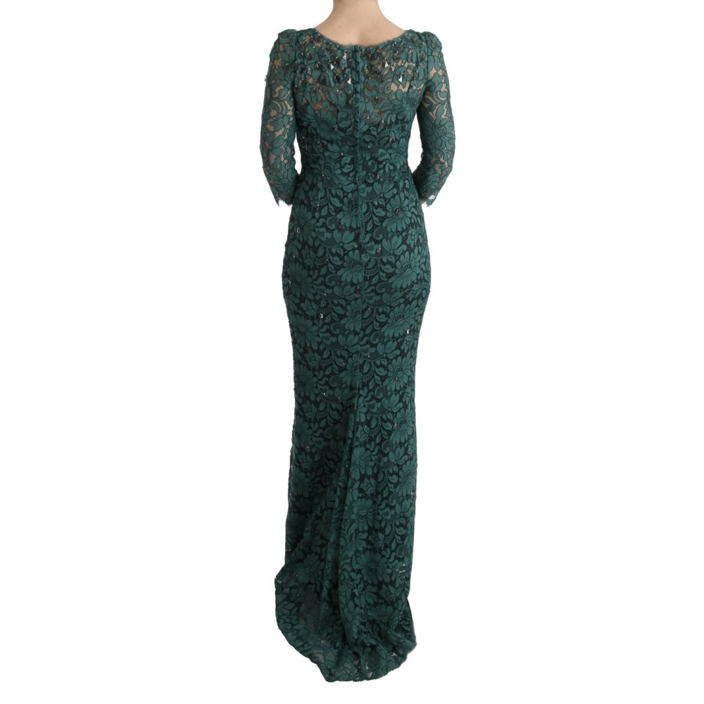 Dolce & Gabbana Elegantes Grünes Kristallverziertes Etuikleid