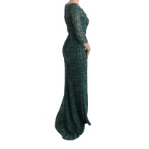 Dolce & Gabbana Elegantes Grünes Kristallverziertes Etuikleid