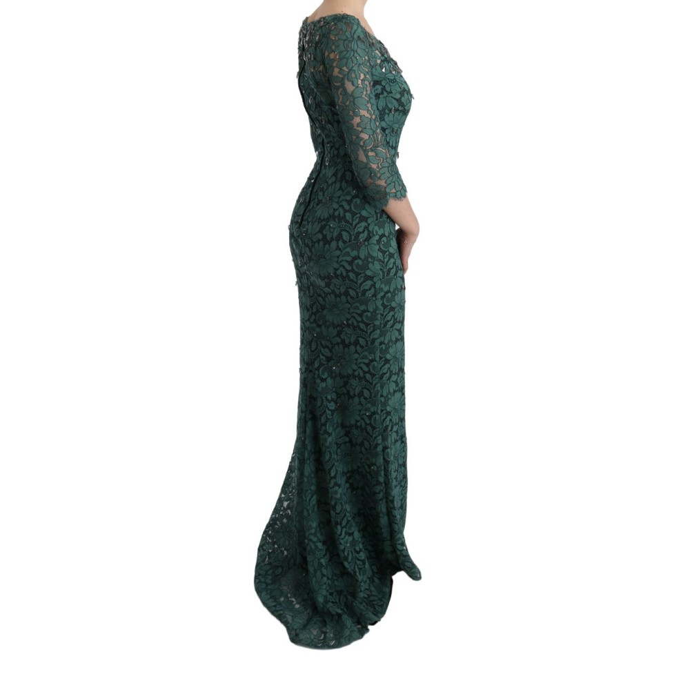 Dolce & Gabbana Elegantes Grünes Kristallverziertes Etuikleid