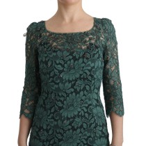 Dolce & Gabbana Elegantes Grünes Kristallverziertes Etuikleid