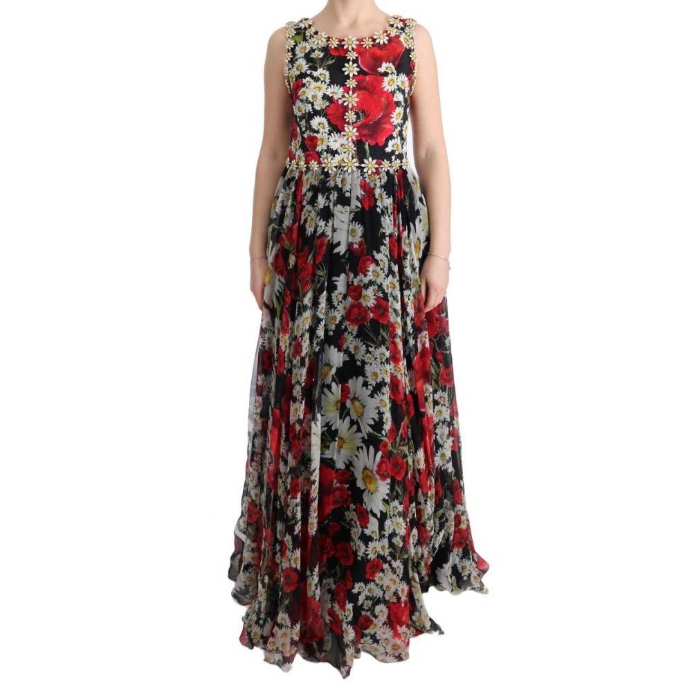 Dolce & Gabbana Florales Maxikleid mit Sonnenblumendruck und Kristallen