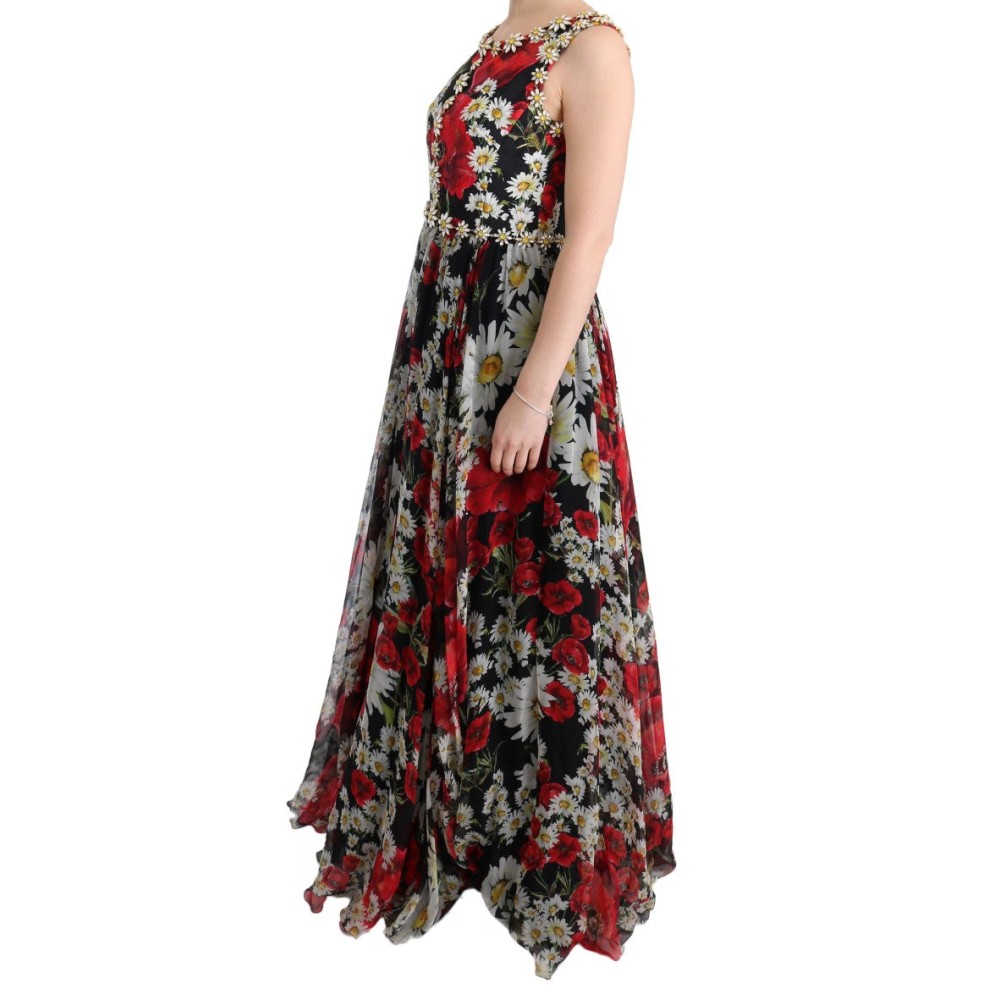 Dolce & Gabbana Florales Maxikleid mit Sonnenblumendruck und Kristallen