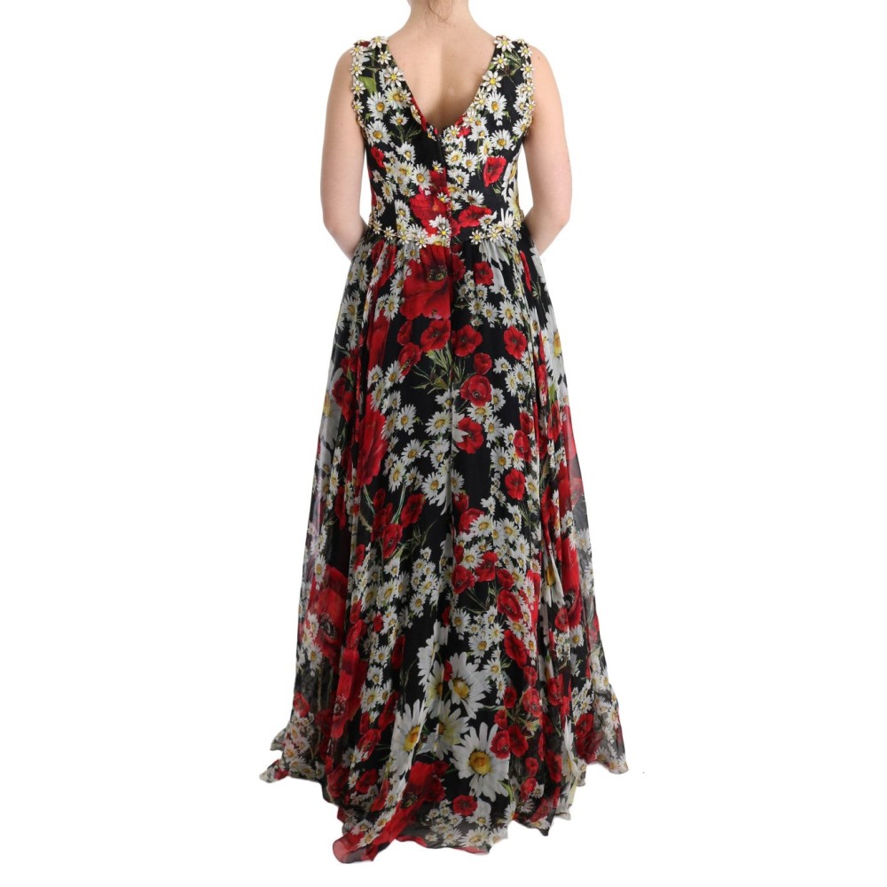 Dolce & Gabbana Florales Maxikleid mit Sonnenblumendruck und Kristallen