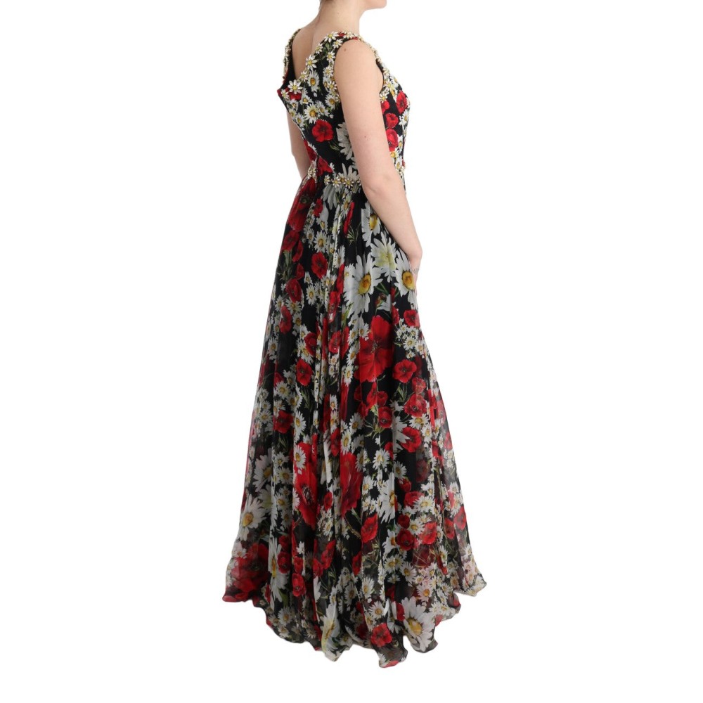Dolce & Gabbana Florales Maxikleid mit Sonnenblumendruck und Kristallen