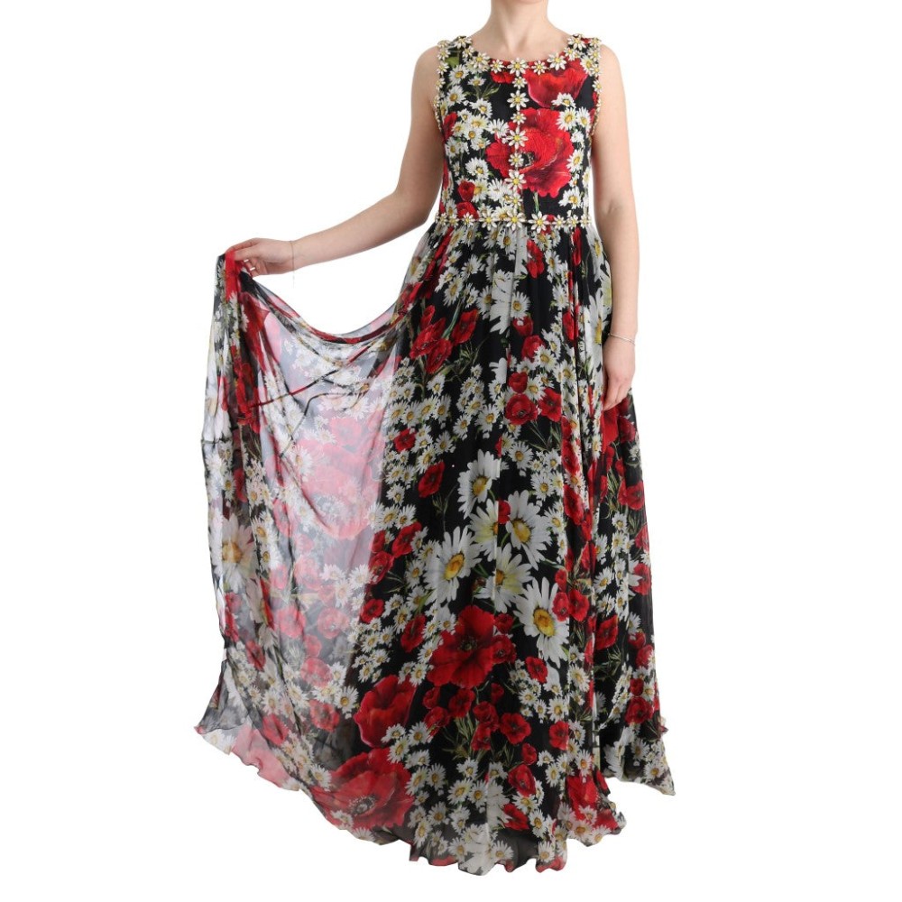 Dolce & Gabbana Florales Maxikleid mit Sonnenblumendruck und Kristallen