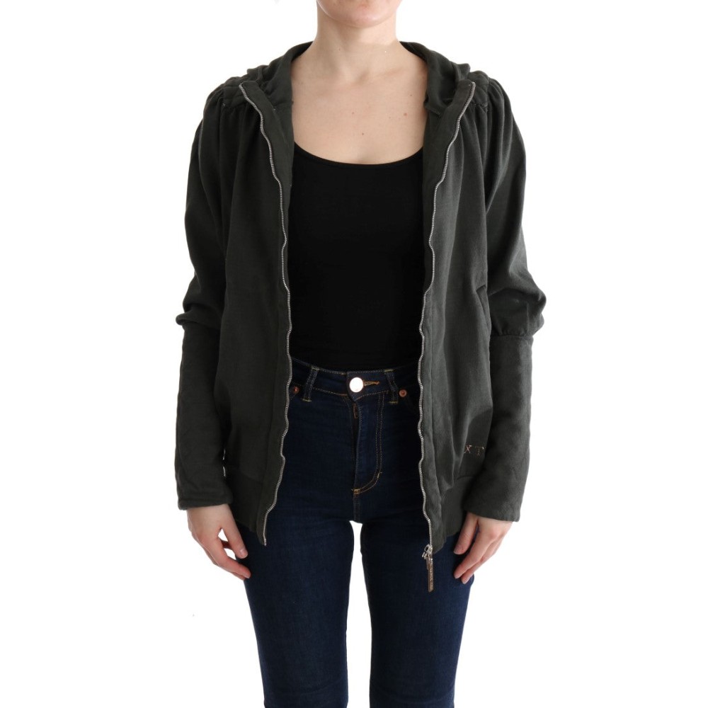 Exte Schicker grauer Pullover aus Baumwolle mit durchgehendem Reißverschluss