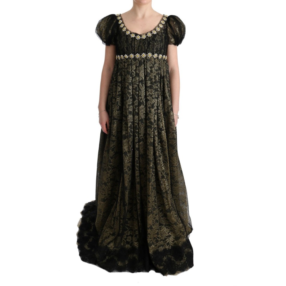Dolce & Gabbana Sonnenblumen-Spitzen-Kristall-Maxi-Shiftkleid