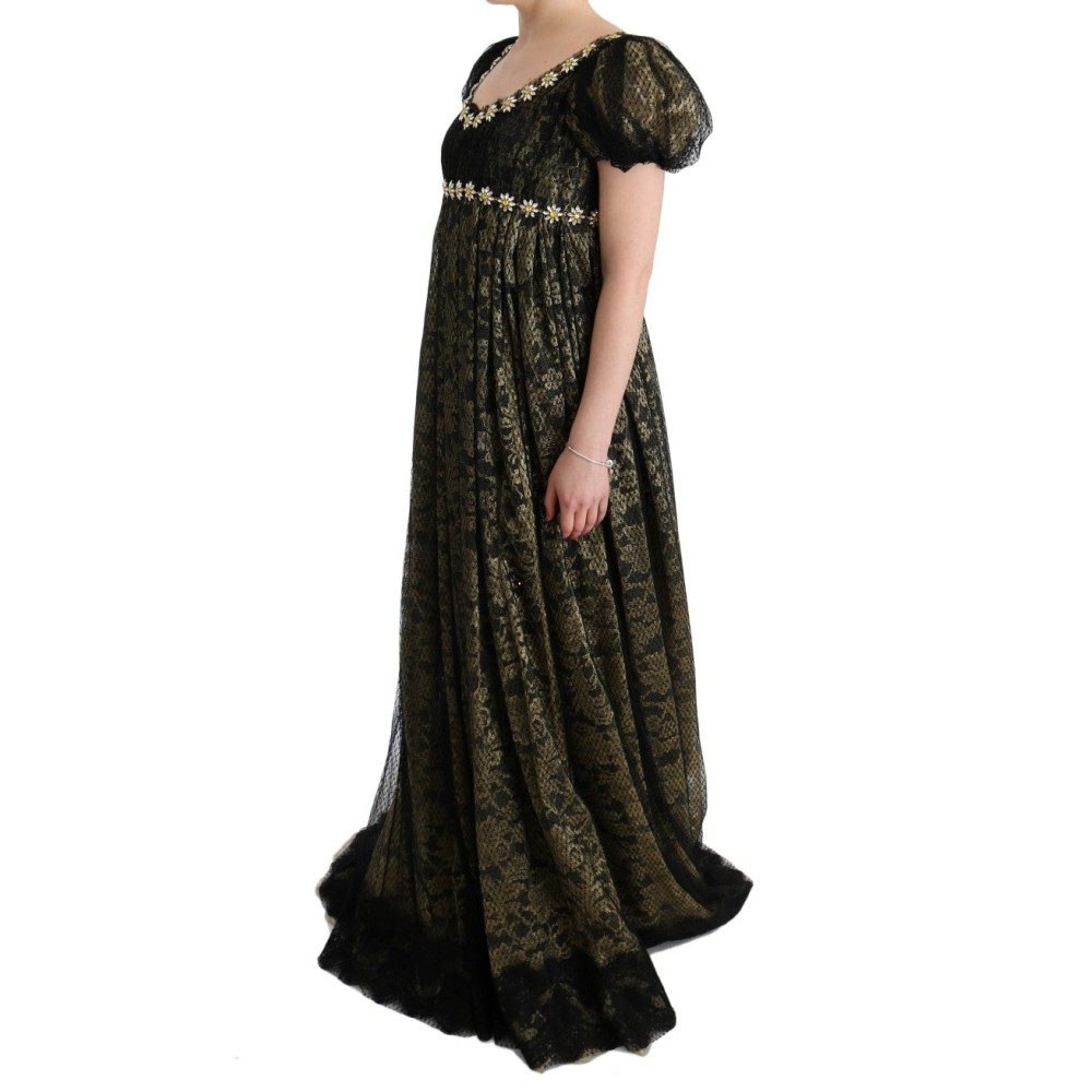 Dolce & Gabbana Sonnenblumen-Spitzen-Kristall-Maxi-Shiftkleid