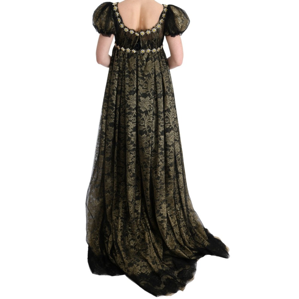 Dolce & Gabbana Sonnenblumen-Spitzen-Kristall-Maxi-Shiftkleid
