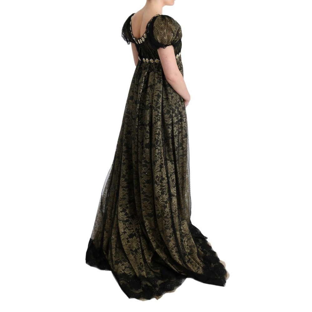 Dolce & Gabbana Sonnenblumen-Spitzen-Kristall-Maxi-Shiftkleid