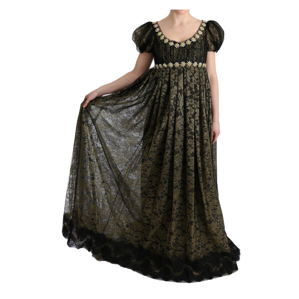 Dolce & Gabbana Sonnenblumen-Spitzen-Kristall-Maxi-Shiftkleid