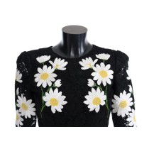 Dolce & Gabbana Schwarzes Kleid mit floraler Kamille-Spitzenstickerei